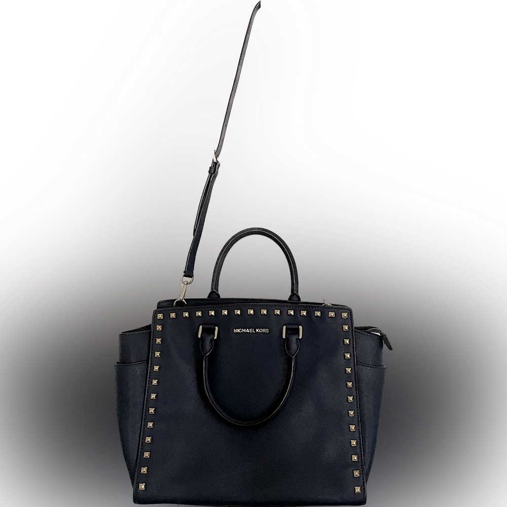 NWOT Michael Kors Gorgeous Large Selma Studded Tote Crossbody Pocketbook Navy - Picture 5 of 11